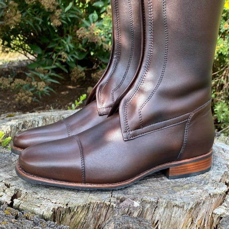 Custom DeNiro Vasari Dressage Boot - Brown with Lucidi Moka Rondine & Brass Snap Buckle