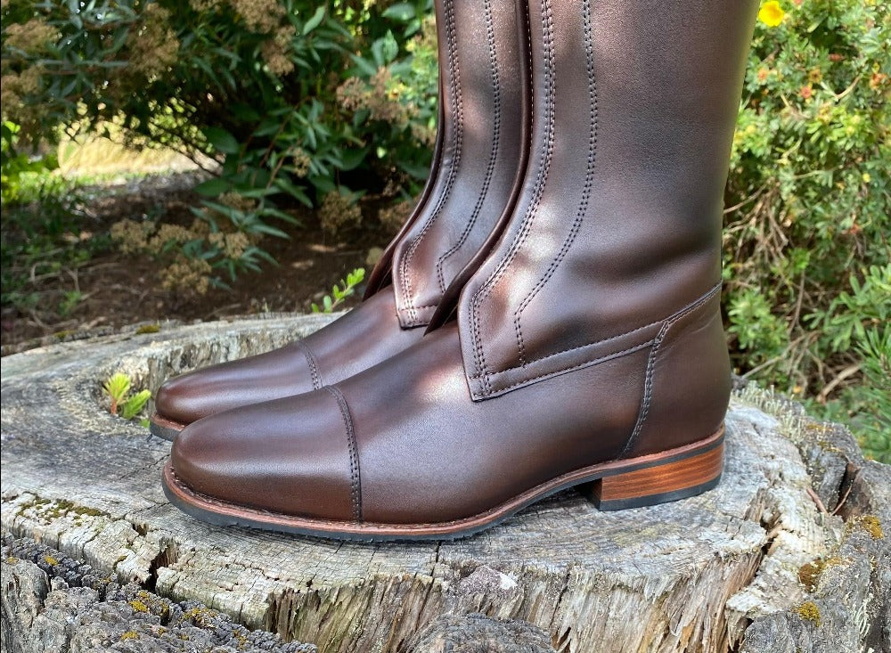 Custom DeNiro Vasari Dressage Boot - Brown with Lucidi Moka Rondine & Brass Snap Buckle