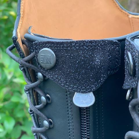 Detail photo of snap closure with Star dust leather