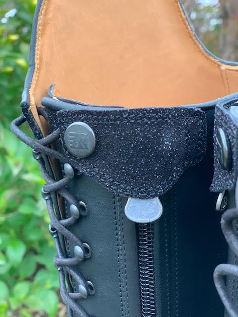 Detail photo of snap closure with Star dust leather