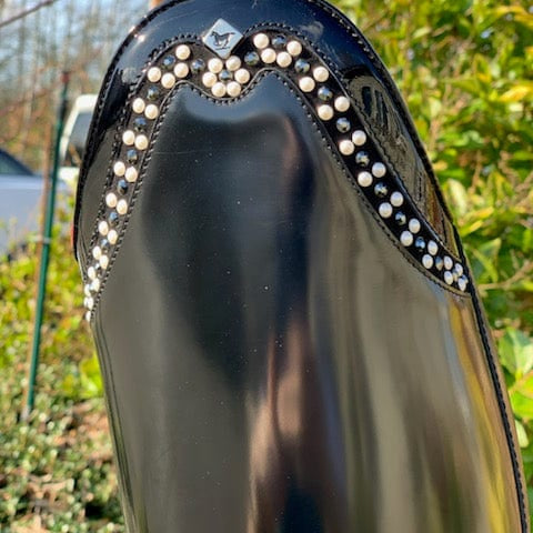 Custom DeNiro Bellini Dressage Boots - Brushed Black with Crystal and Pearl Rondine Top
