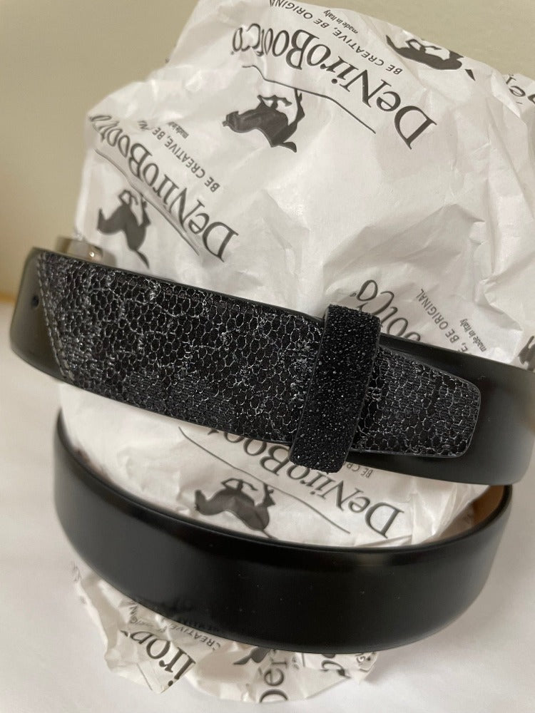 Custom DeNiro Belt - Custom Black Leather & Stardust