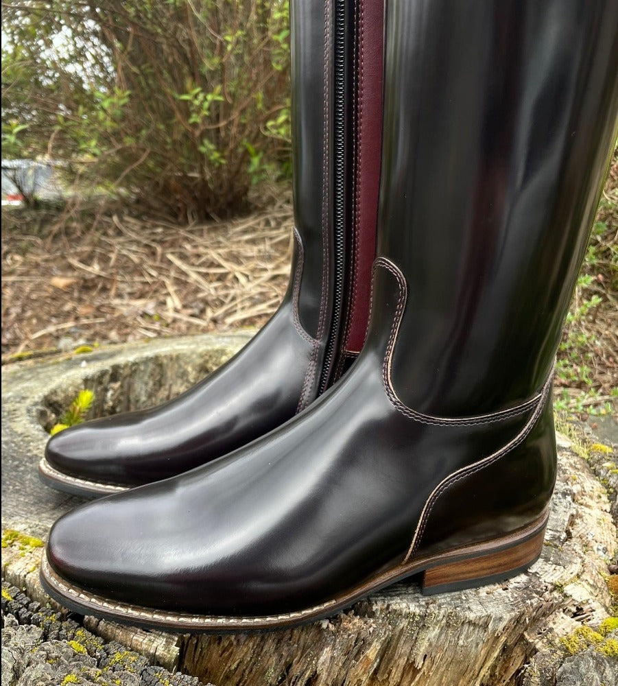 Custom DeNiro Raffaello Dressage Boot - Brushed Burgundy with Rondine Top & Crystals