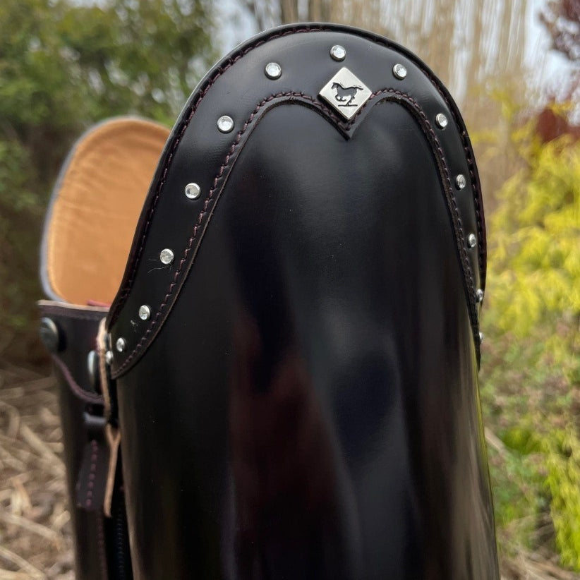 Custom DeNiro Raffaello Dressage Boot - Brushed Burgundy with Rondine Top & Crystals