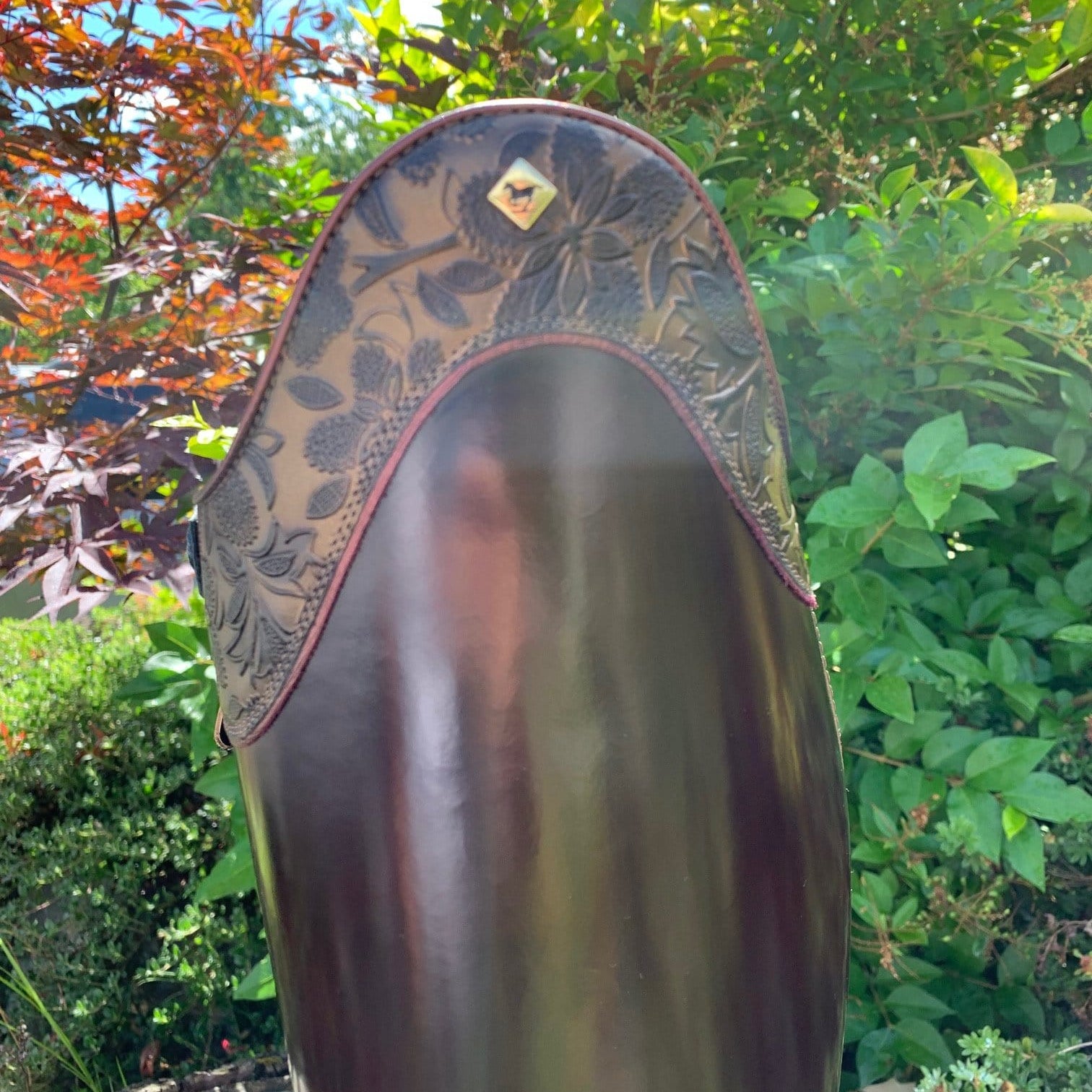 brushed brown leather calf with calfskin foot, brown greta top with matching piping