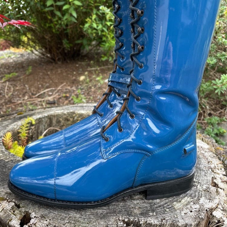 Custom DeNiro Tintoretto Dressage Boot - Electric Blue Patent with Full Lace