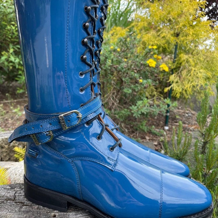 Custom DeNiro Tintoretto Dressage Boot - Electric Blue Patent with Full Lace