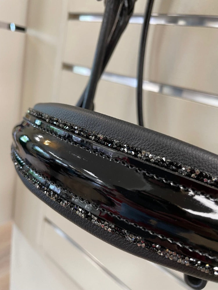 *Otto Schumacher Bellevue Rolled Double Bridle Patent with Fineline - Horse