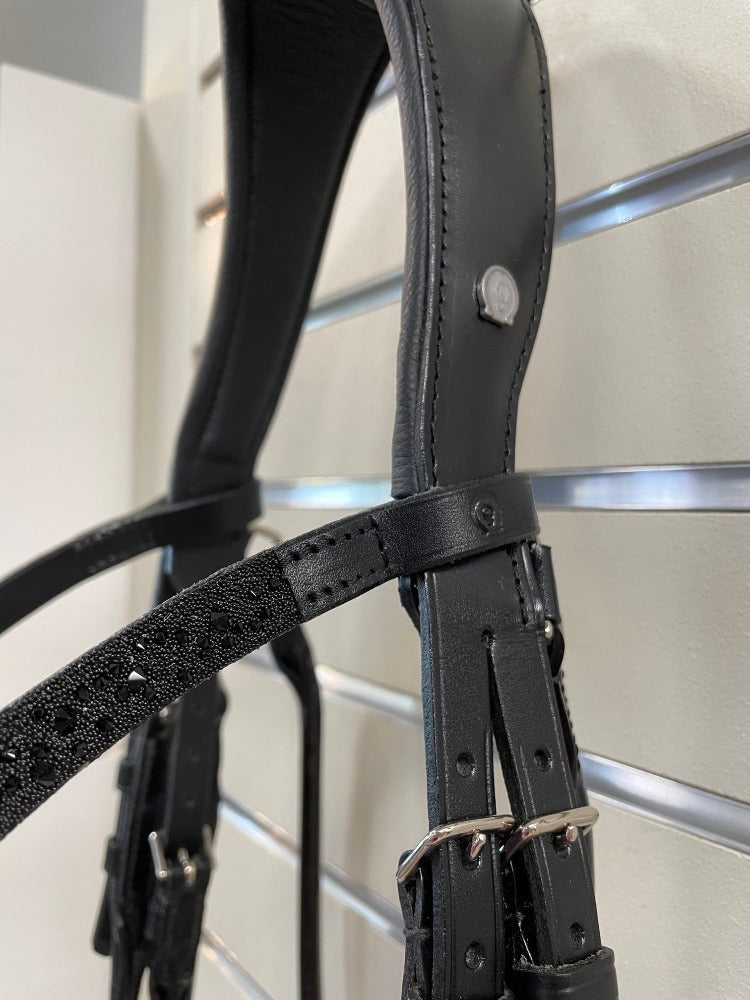 *Otto Schumacher Bellevue Rolled Double Bridle Patent with Fineline - Horse