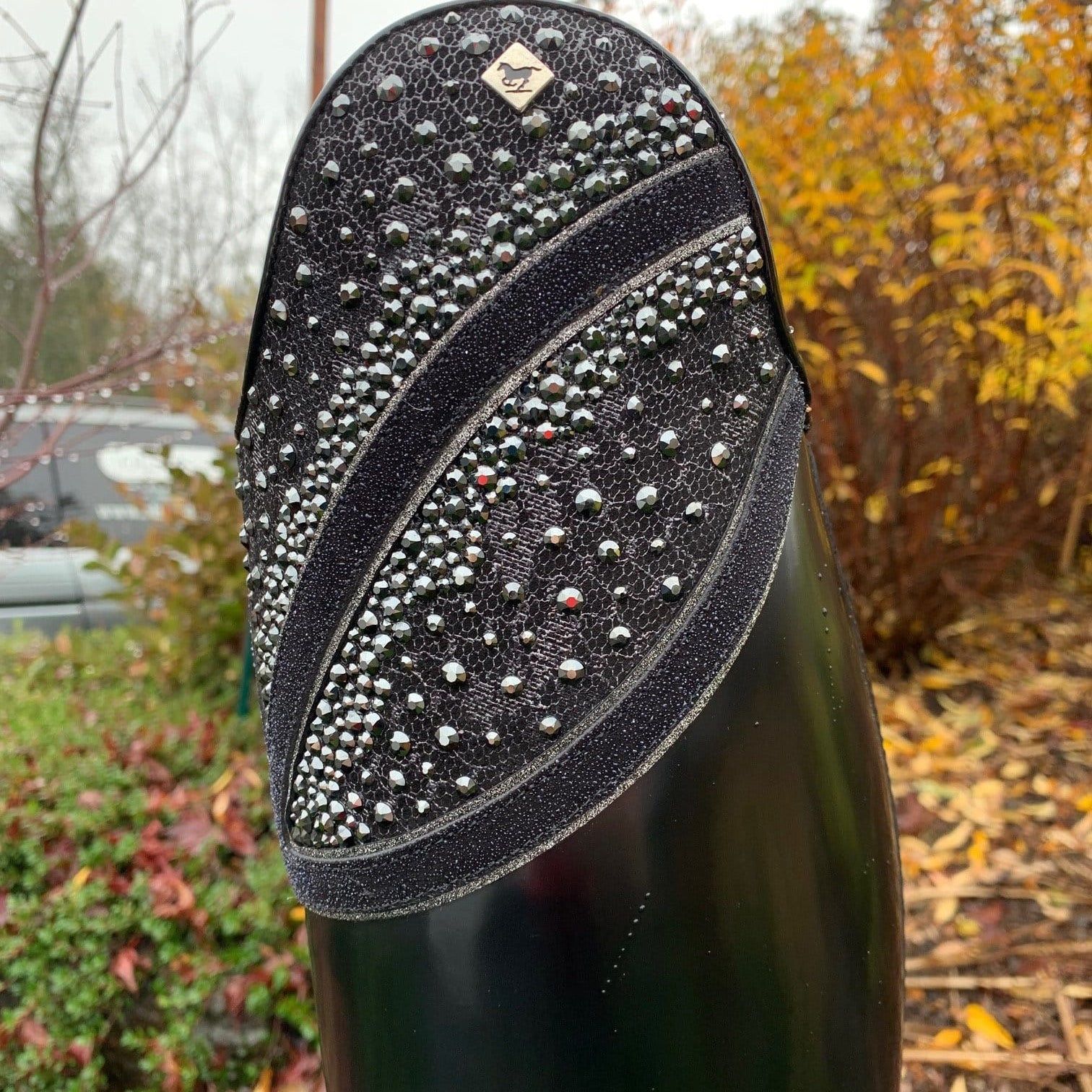 close up of hunter-liz top with swarovski crystals