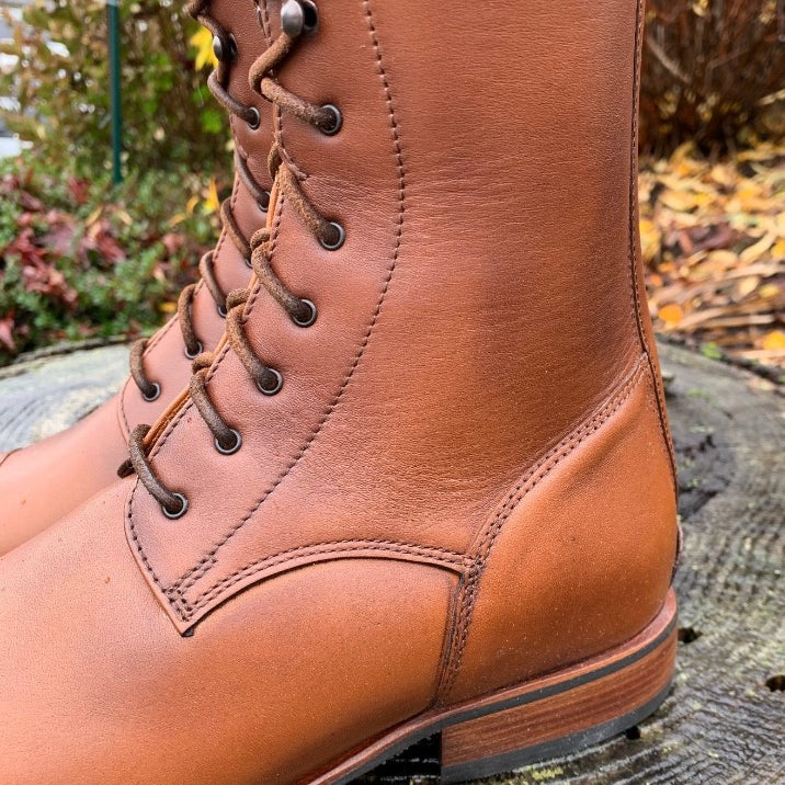 custom deniro brown soft lace up rear zip boot