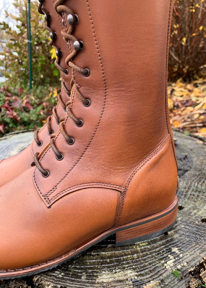 custom deniro brown soft lace up rear zip boot