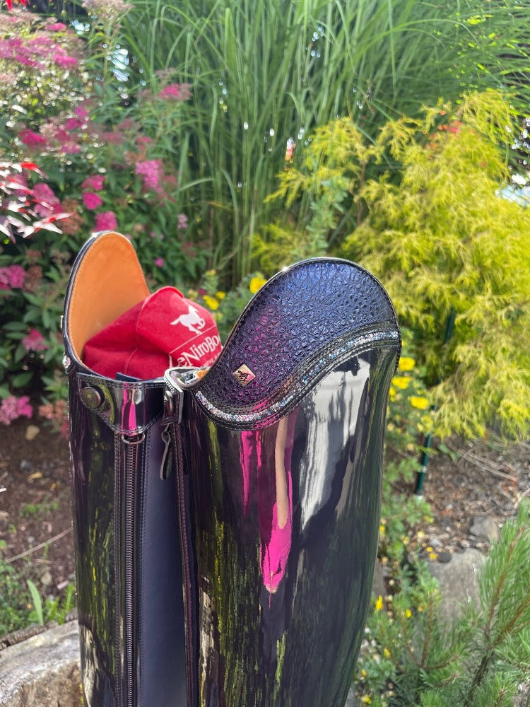 Custom DeNiro Raffaello Dressage Boot - Navy Patent with Fineline Swarovski Uptop & Buongiorno