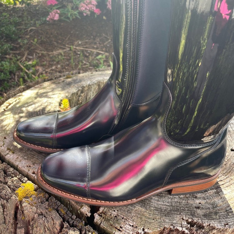 Custom DeNiro Raffaello Dressage Boot - Navy Patent with Fineline Swarovski Uptop & Buongiorno