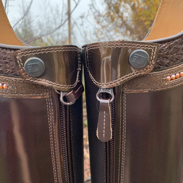 Custom DeNiro Raffaello Dressage Boot - Brushed Brown with Piccolo BG Brown Top & Copper Swarovski