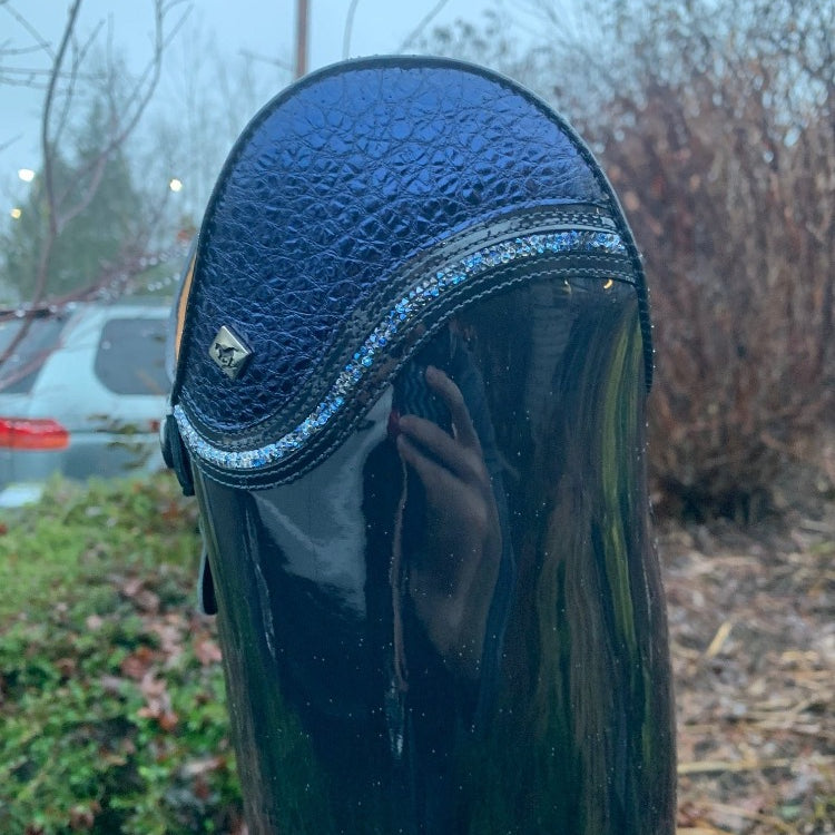 Custom DeNiro Raffaello Dressage Boot - Navy Patent with Fineline Swarovski Uptop & Buongiorno