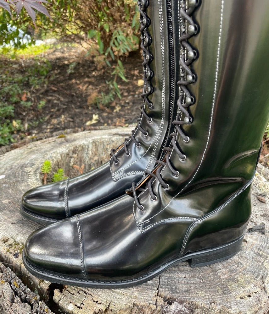Custom DeNiro Tintoretto Dressage Boot - Brushed Black with Grey Roseto Rondine, Swarovski & Stardust