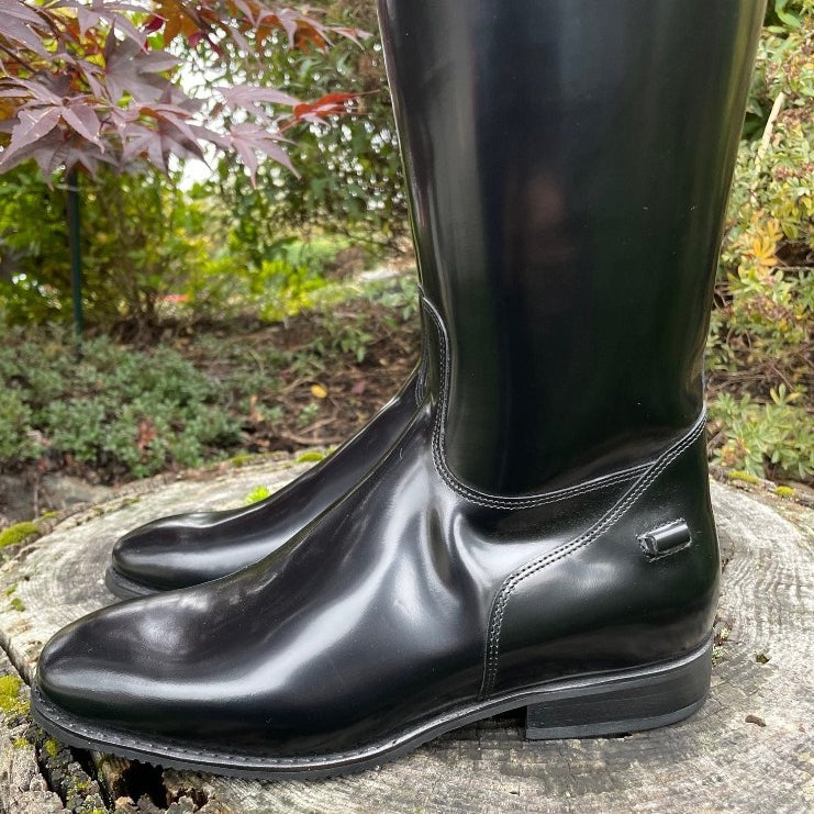 Custom DeNiro Raffaello Dressage Boot - Brushed Black & Blue Stardust Rondine with Crystals