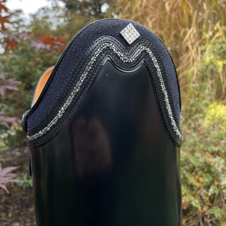 Custom DeNiro Raffaello Dressage Boot - Brushed Black & Blue Stardust Rondine with Crystals