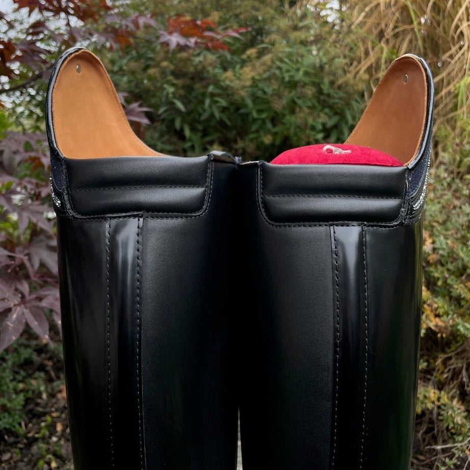 Custom DeNiro Raffaello Dressage Boot - Brushed Black & Blue Stardust Rondine with Crystals