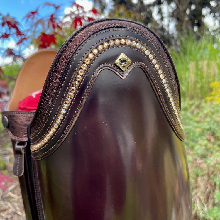 Custom DeNiro Raffaello Dressage Boot - Brushed Brown with Buongiorno Brown Rondine & Swarovski Crystals