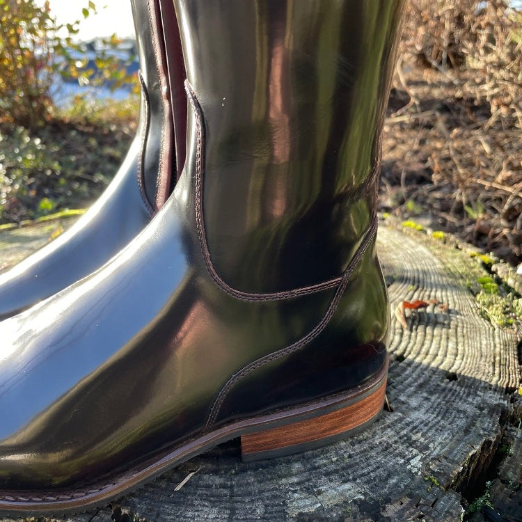 Custom DeNiro Bellini Dressage Boot - Brushed Burgundy with Greta Lisa, Swarovski & Salmon BG