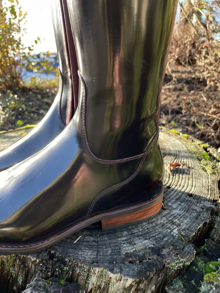 Custom DeNiro Bellini Dressage Boot - Brushed Burgundy with Greta Lisa, Swarovski & Salmon BG