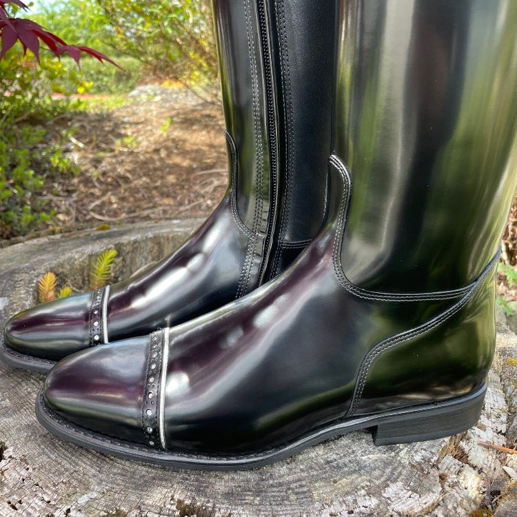 Custom DeNiro Raffaello Dressage Boot - Brushed Black with America Top in Black Lucidi & Swarovski Stones