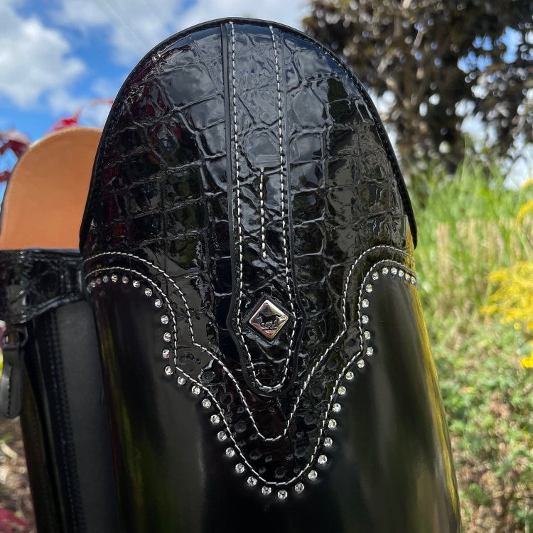 Custom DeNiro Raffaello Dressage Boot - Brushed Black with America Top in Black Lucidi & Swarovski Stones