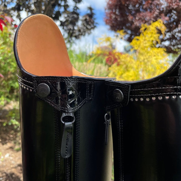 Custom DeNiro Raffaello Dressage Boot - Brushed Black with America Top in Black Lucidi & Swarovski Stones