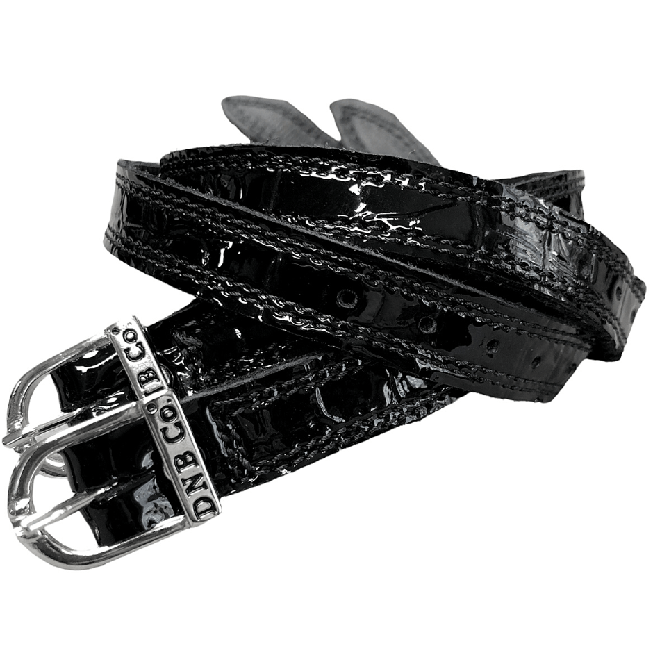 DeNiro Spur Straps Silver Buckle - Black Patent Croc