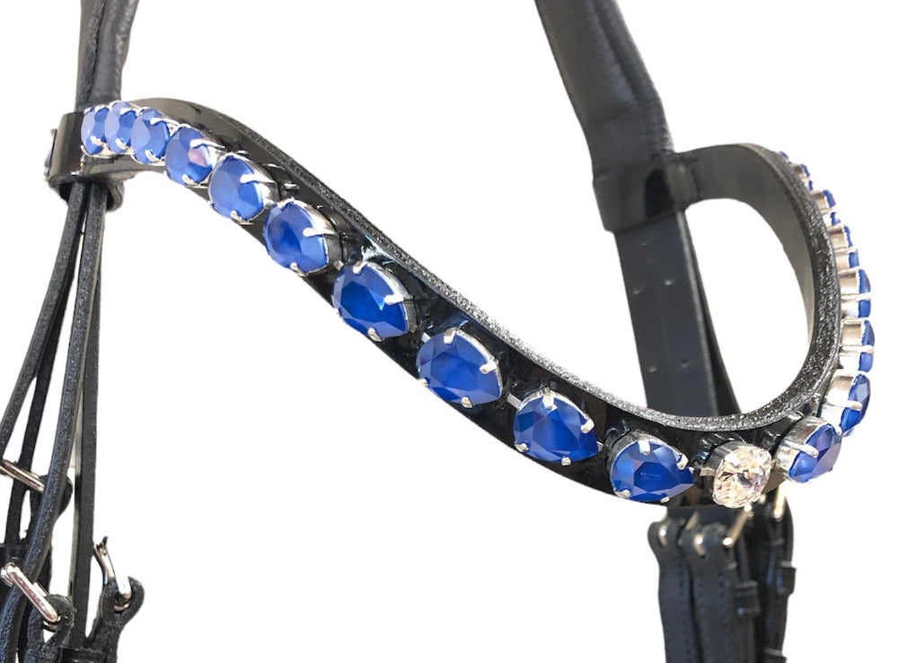 Otto Schumacher Tokyo Double Bridle with Black Patent and Blue Fineline
