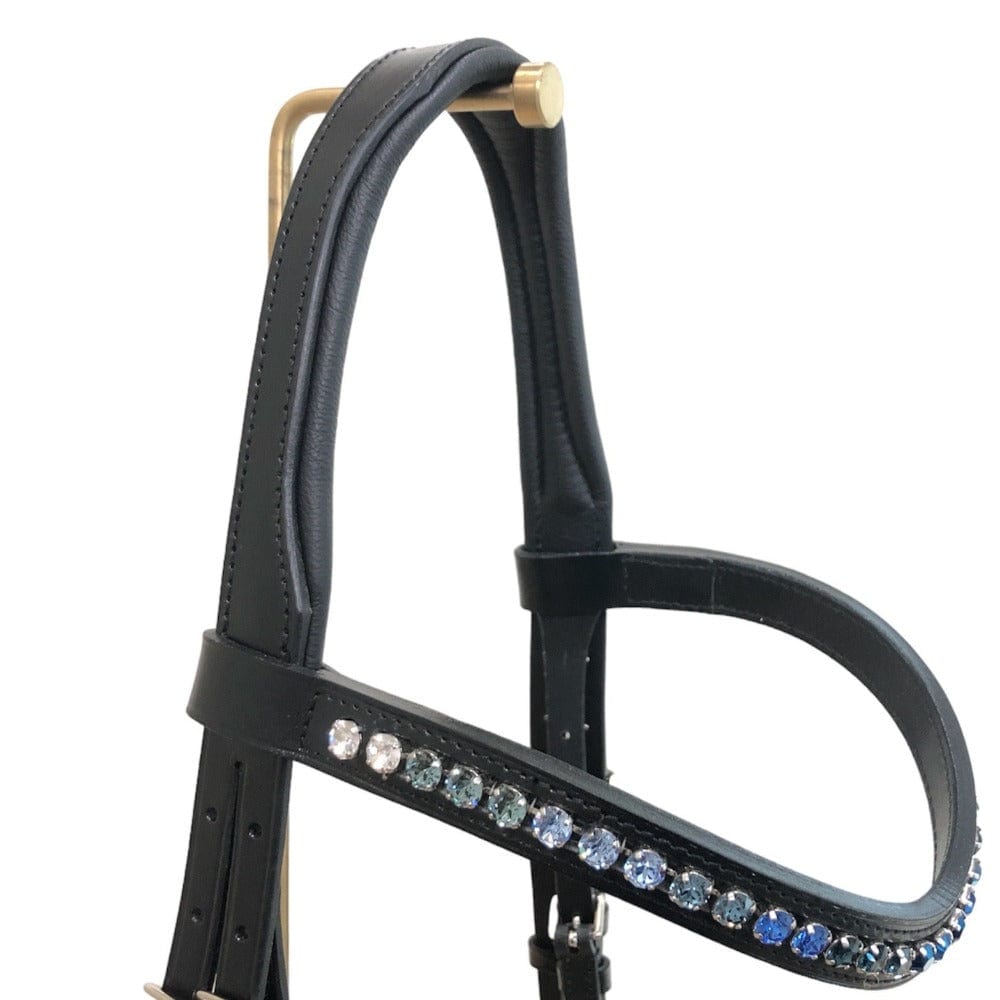 *Otto Schumacher Venidig Snaffle Bridle Black with Blue Metalic Flower & Fineline Crystals - Horse