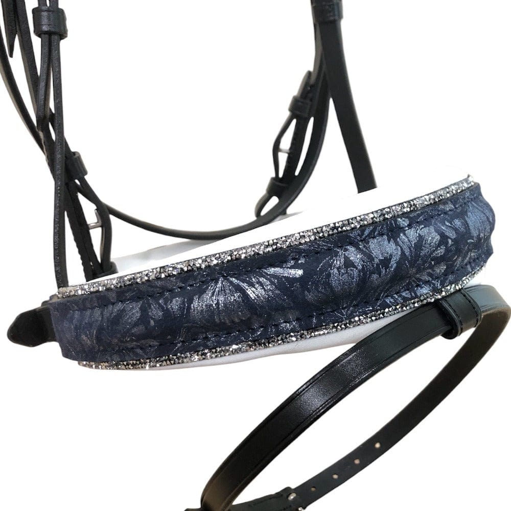 *Otto Schumacher Venidig Snaffle Bridle Black with Blue Metalic Flower & Fineline Crystals - Horse