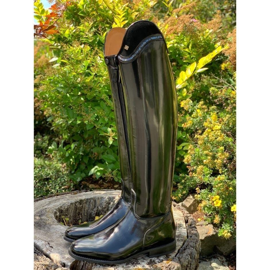 Custom DeNiro boots with fineline blue crystals decorating the top