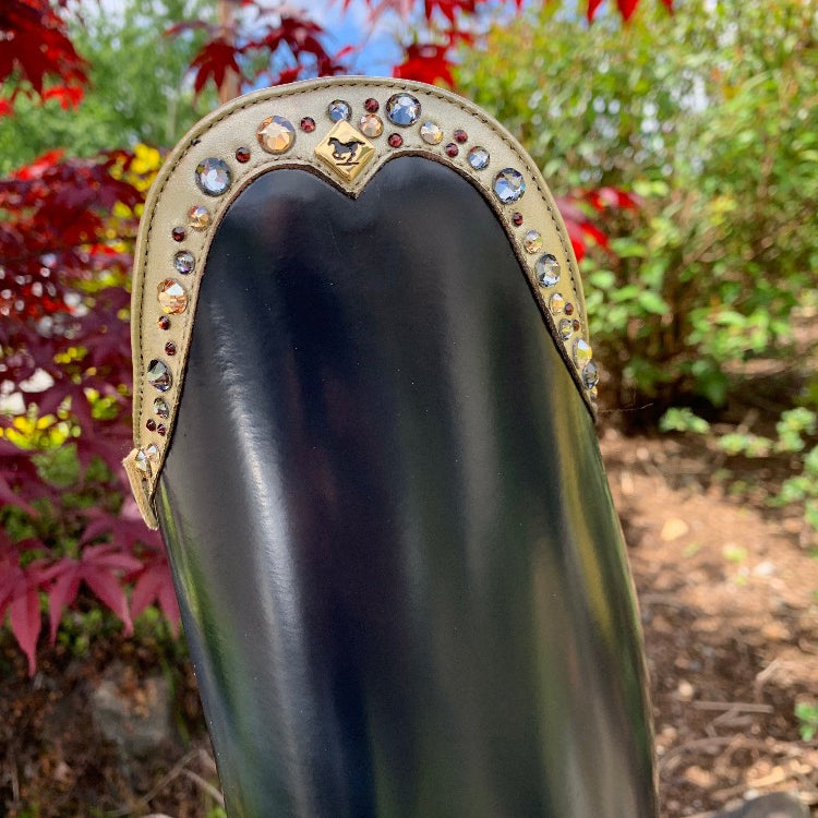 Custom DeNiro Bellini Dressage Boot - Brushed Navy with Luxory Gold Rondine & Swarovski