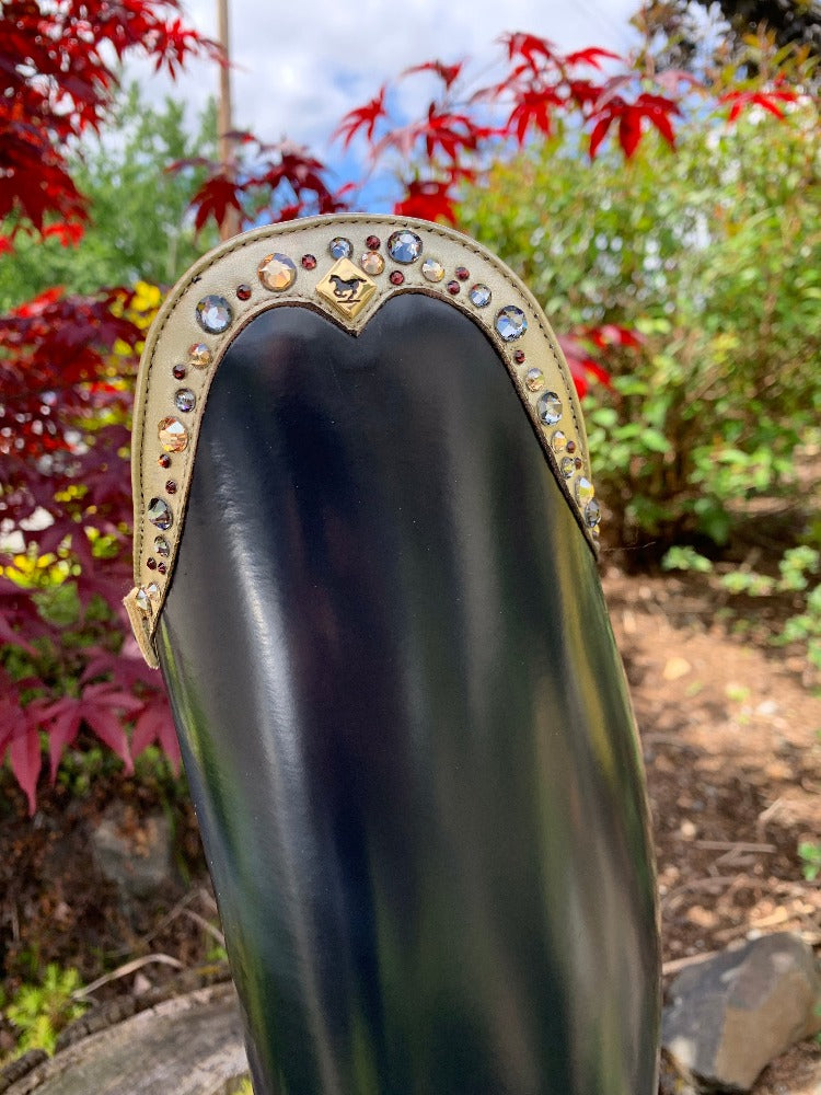 Custom DeNiro Bellini Dressage Boot - Brushed Navy with Luxory Gold Rondine & Swarovski