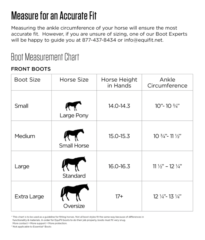 Equifit Eq-Teq Front Boot size chart
