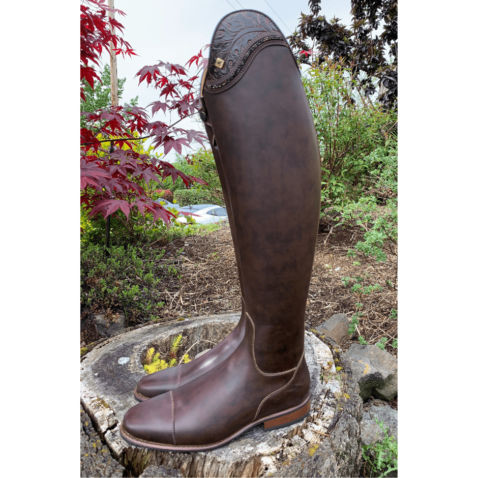 Custom DeNiro Bellini Dressage Boots - Caprice Nuvolato Café with Uptop in Anna Brown & Fineline Crystals