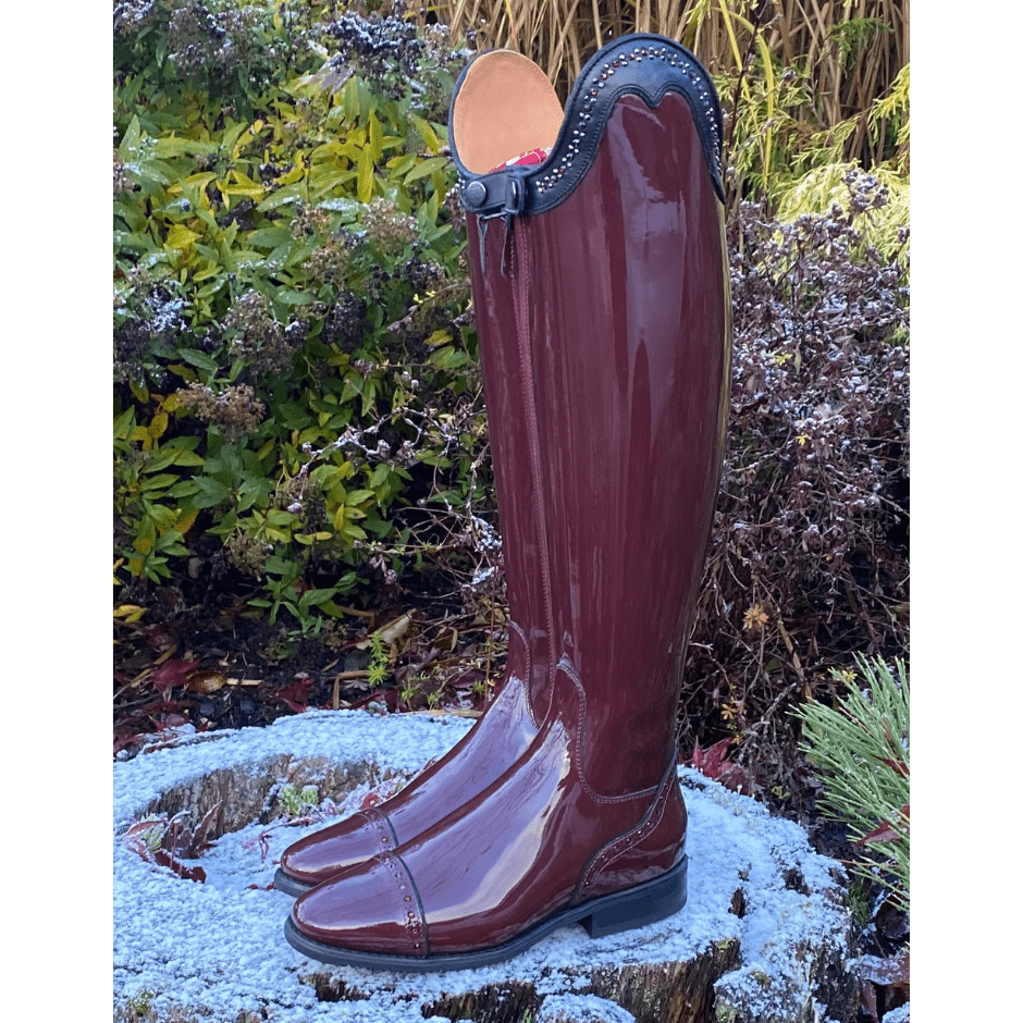 Custom DeNiro Bellini Dressage Boot - Burgundy Patent with Swarovski Rondine