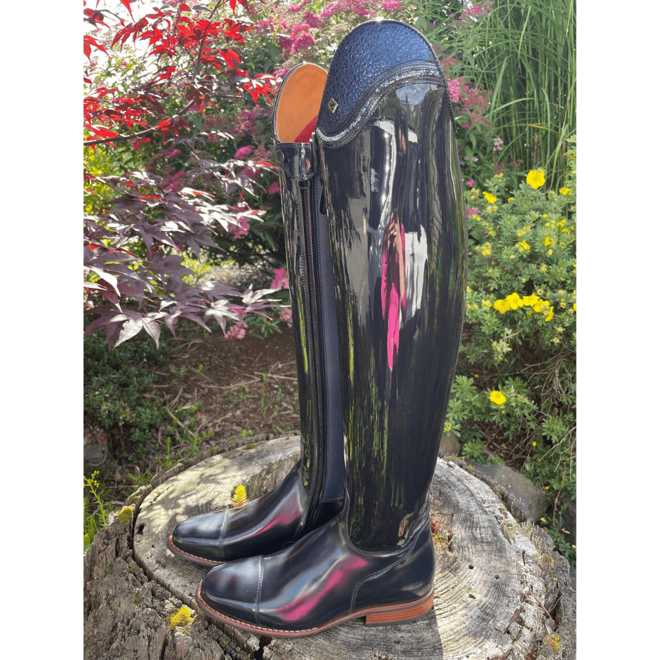 Custom DeNiro Raffaello Dressage Boot - Navy Patent with Fineline Swarovski Uptop & Buongiorno