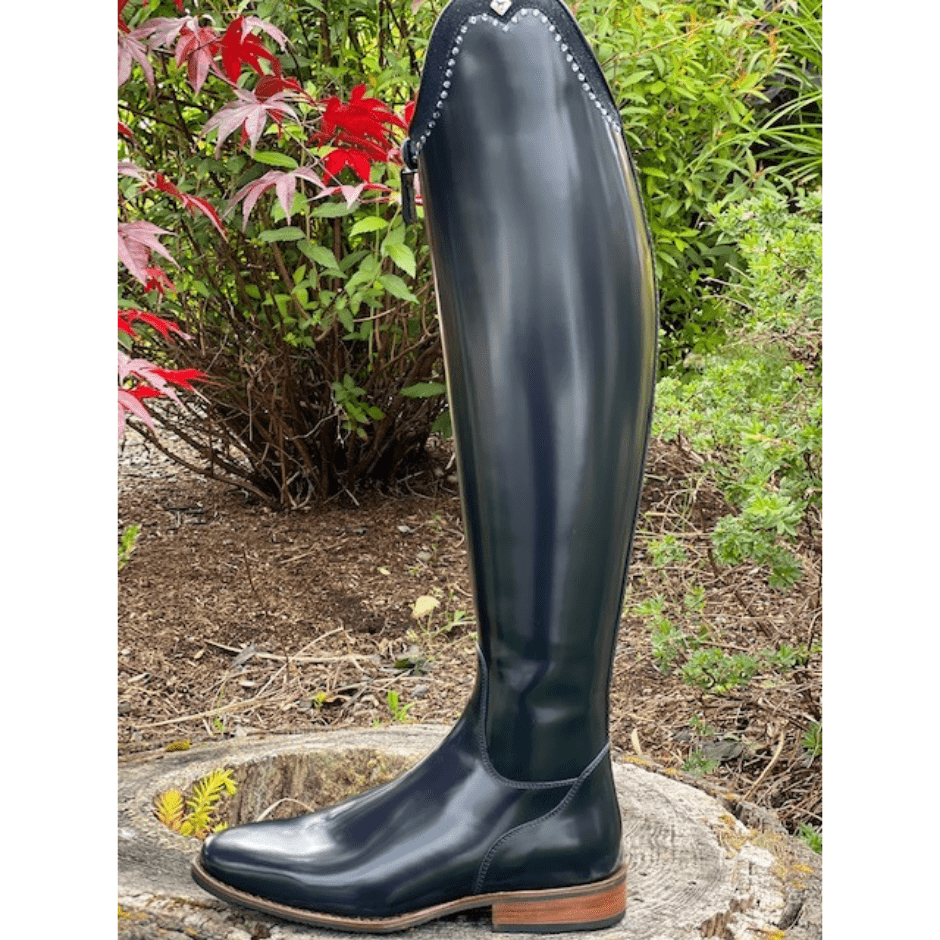 Custom DeNiro Bellini Dressage Boot - Brushed Blue with Navy Stardust Rondine & Swarovski