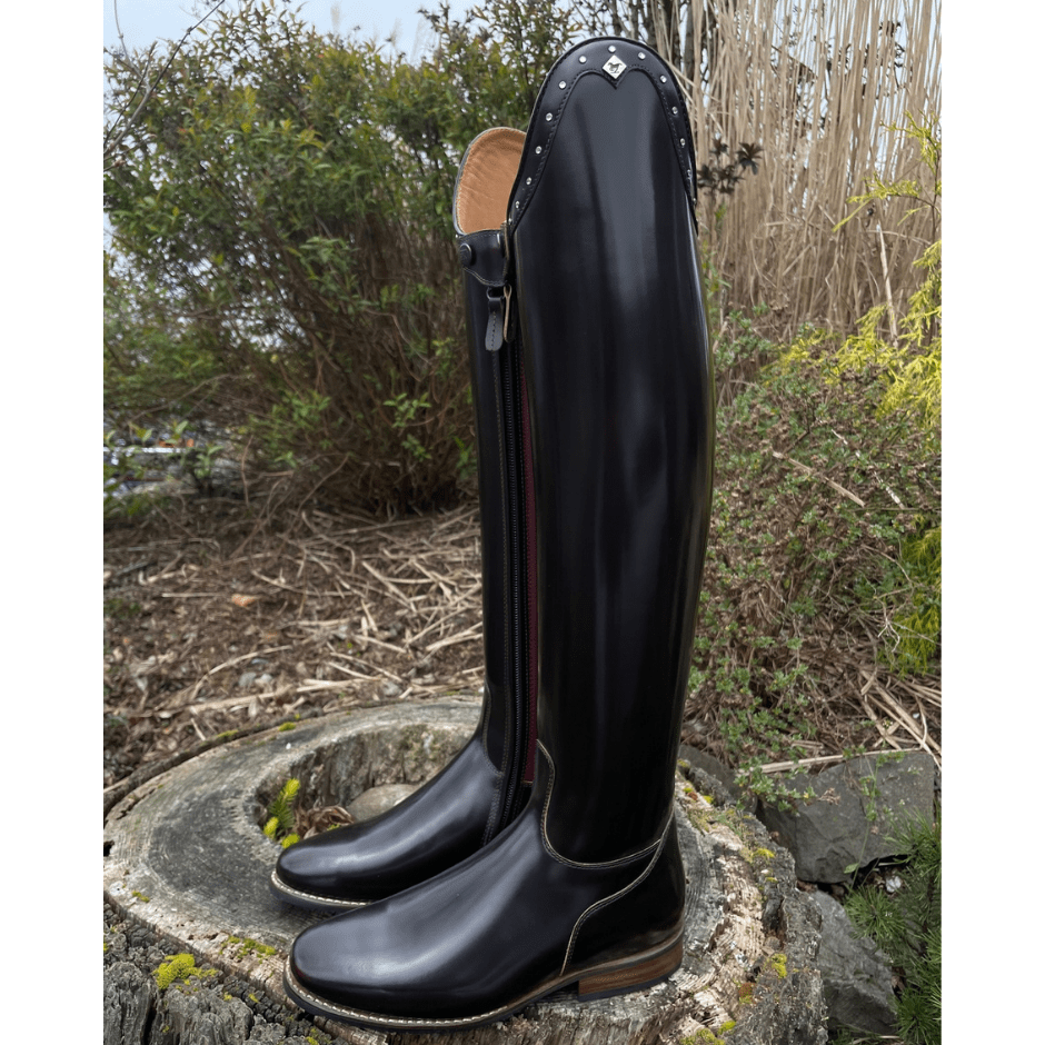 Custom DeNiro Raffaello Dressage Boot - Brushed Burgundy with Rondine Top & Crystals