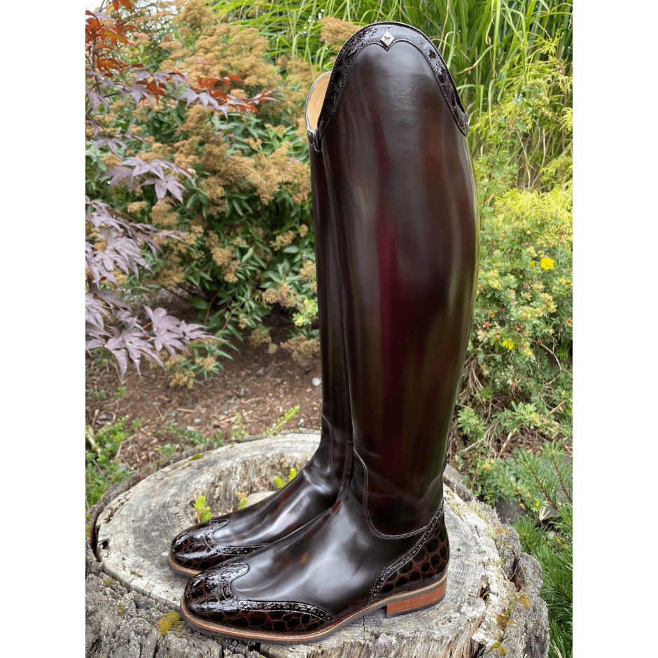 Custom DeNiro Bellini Dressage Boot - Brushed Brown with Lucidi Moka Rondine & Winged Toe