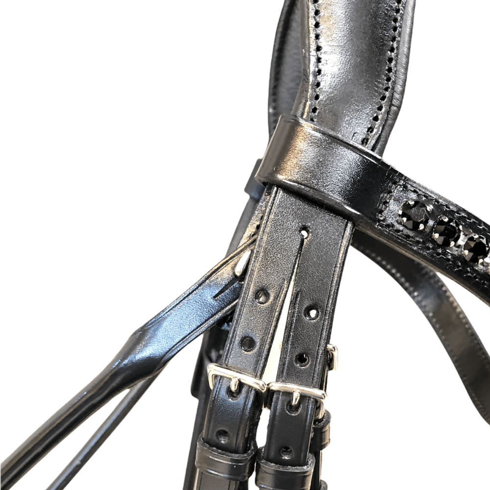 *Otto Schumacher Bellevue Rolled Double Bridle Patent Black - Horse