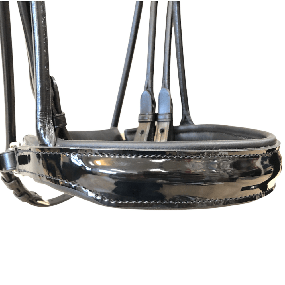 *Otto Schumacher Bellevue Rolled Double Bridle Patent Black - Horse