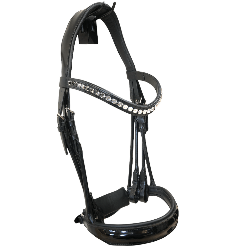 *Otto Schumacher Bellevue Rolled Double Bridle Patent Black - Horse