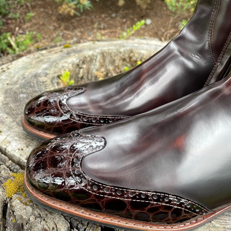 Custom DeNiro Bellini Dressage Boot - Brushed Brown with Lucidi Moka Rondine & Winged Toe