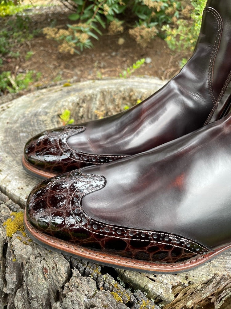 Custom DeNiro Bellini Dressage Boot - Brushed Brown with Lucidi Moka Rondine & Winged Toe