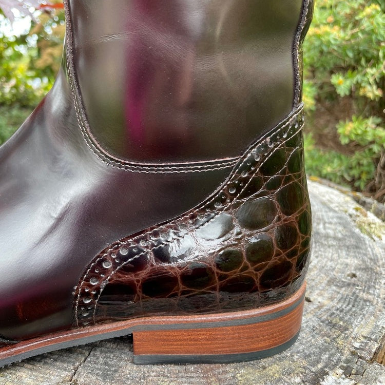 Custom DeNiro Bellini Dressage Boot - Brushed Brown with Lucidi Moka Rondine & Winged Toe